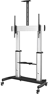 StarTech.com Mobile TV Stand - Heavy Duty TV Cart for 60-100" Display (100kg/220lb) - Height Adjustable Rolling Flat Screen Floor Standing on Wheels - Universal Television Mount w/Shelves (STNDMTV100)