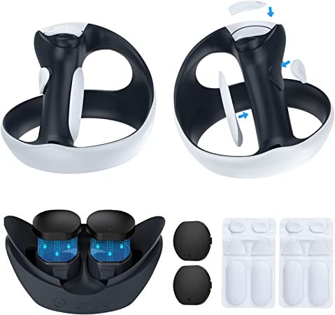 MoKo PS VR2 Accessories Kit Compatible with Playstation VR2 with 2 Silicone Pad Kit Handle Grip for VR2 Sense Controller & 1 Anti-dust Cover for PS VR2 Lens, Easy to Install, Precise Cut, Anti-Sweat