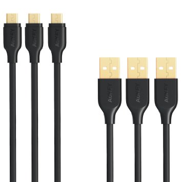 AUKEY Micro USB Cable (3.3ft, 3 Pack) Gold-plated Quick Charge for Galaxy S6/S7/Edge, Samsung, HTC, Motorola, Nokia, Android, and More