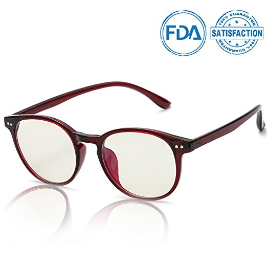 Anti Blue Light Computer/Reading/Gaming Glasses, 0.0 Magnification, Filter Artificial Light, Anti Glare, Relieve Eyestrain and Protect Your Eyes, Blue Light Blocking for Women (Wine Red)