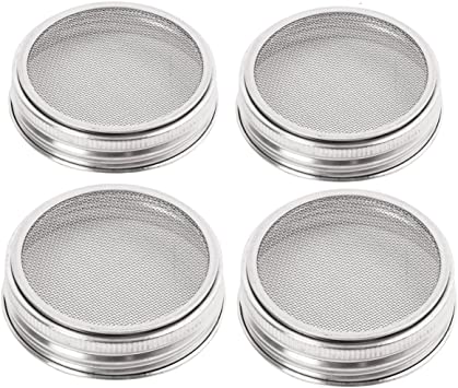 4 Pack Stainless Steel Sprouting Jar Strainer Lids - Regular Mouth Mason Jar Screen Sprouting Kit Lids - for Growing Bean, Broccoli, Alfalfa, Salad Sprouts and More