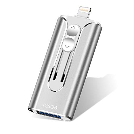 USB Flash Drive for iPhone 128gb Memory Stick LTY Photo Stick USB 3.0 Jump Drive Thumb Drive Flash Drive Lightning Memory Stick for iPhone iPad Android and Computers (silver-128GB)