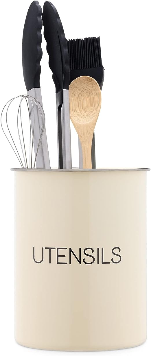 Navaris Porta Utensili da Cucina Moderna - Organizer Porta Mestoli Palette Sbattitore - Utensils Holder Ø13,7x17cm Portautensili Cucina - Ferro Crema