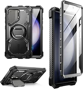 i-Blason Armorbox for S24 Ultra Case with Camera Cover Stand, Full-Body Rugged Bumper Case (Pure Black)