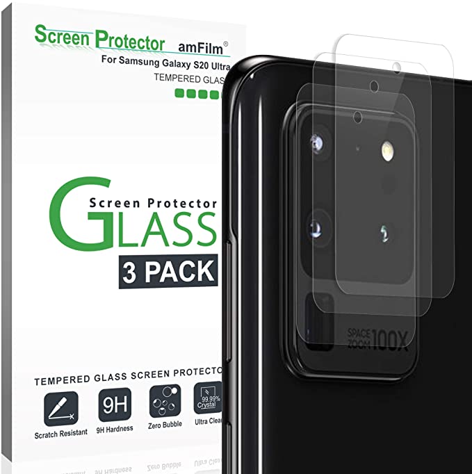 amFilm Glass Screen Protector for Samsung Galaxy S20 Ultra Back Camera Protector (3 Pack)