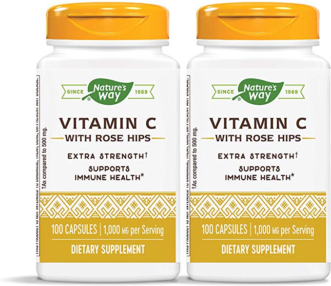 Nature's Way Vitamin C 1000 mg with Rose Hips, 1000 mg per Serving, 100 Capsules, Pack of 2