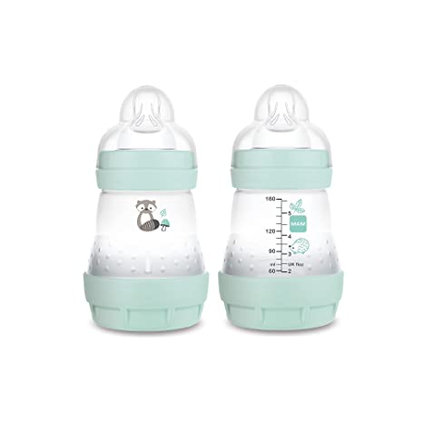 MAM Easy Start Anti Colic Baby Bottle, Easy Switch Between Breast and Bottle, Reduces Air Bubbles and Colic, 2 Pack, Newborn, Matte/Boy