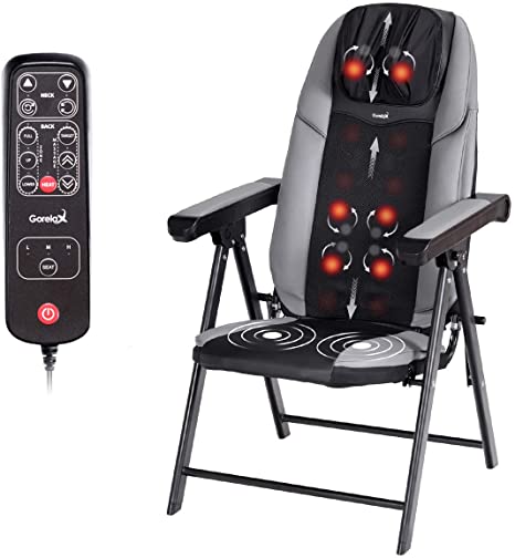 Folding Shiatsu Massage Chair Portable Neck Back Massager Chair with Heat Full Body Massager Chair with Kneading Rollers,Seat Vibration,USB Port.Muscle Kneading Massagers for Office Home