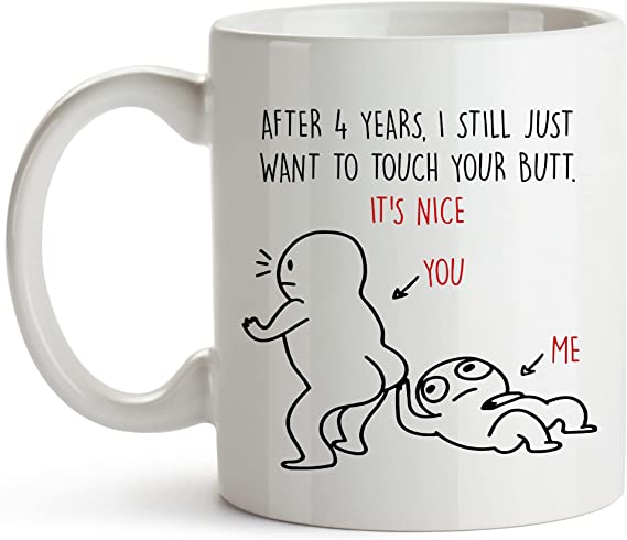 YouNique Designs 4 Year Anniversary Mug for Him and Her, 11 Ounces, 4th Wedding Anniversary Coffee Mug for Husband and Wife, 4th Anniversary Cup for Her (White)