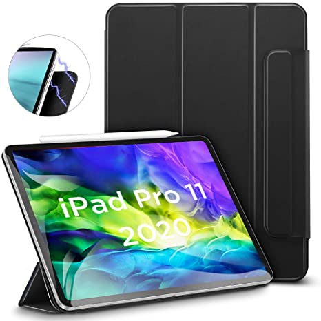 ESR Rebound Magnetic Smart Case for iPad Pro 11 2020 & 2018,Convenient Magnetic Attachment [Supports Apple Pencil Pairing & Charging] Smart Case Cover, Auto Sleep/Wake Trifold Stand Case,Black