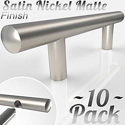 [3.75"~10 Pack] Bar Handle Pulls for Kitchen Cabinets | NEW 2018 Design - Round Precision Contoured Ends & Satin Nickel Matte Finish | Stainless Steel Cabinet Hardware | 3.75 Inch Centers