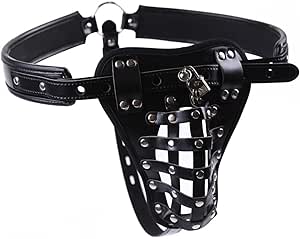 Men's Chastity Belt with Chastity Lock Penis Cage Male Chastity Pants Leather Chastity Belt Harness for Men Gay SM BDSM Fetish Sexy Male Thongs Sexy Bondage Lingerie Adult Sex Toy