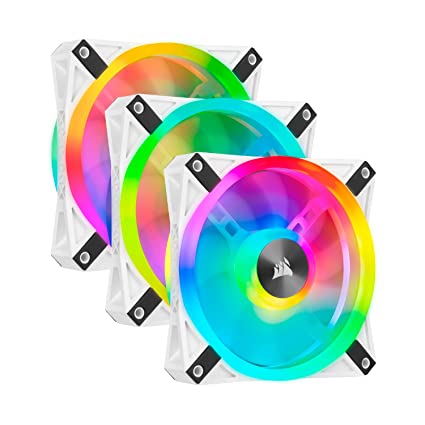 Corsair iCUE QL120 RGB, 120 mm RGB LED PWM Fans (102 Individually Addressable RGB LEDs, Speeds Up to 1,500 RPM, Low-Noise) Triple Pack with iCUE Lighting Node CORE Included - White