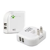 LENTION 24 Amp Dual Port Rotatable High Speed USB Travel Wall Charger Adapter with Foldable Plug for Apple and Android White