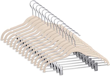 Zoyer Velvet Skirt Hangers (20 Pack, Ivory) with Metal Clips - Notched Clothes Hangers , Non-Slip Pant Hangers - Slim and Heavy Duty Dress Hangers