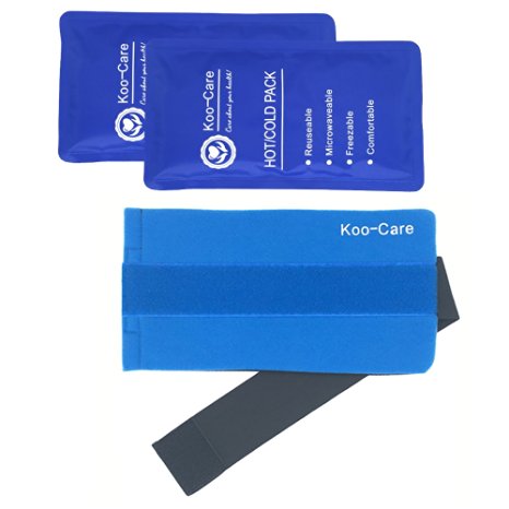 Koo-Care 2 Flexible Gel Ice Pack & 1 Wrap with Elastic Velcro Straps for Hot Cold Therapy - Great for Sprains, Muscle Pain, Bruises, Injuries, (Neck, Shoulder, Arm, Elbow, Knee, Ankle)(11" x 5.9")
