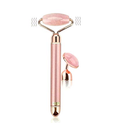 Electric Jade Roller Vibrating Facial Roller & Massager, Rose Quartz Face Massager Anti Aging Facial Therapy, Cheeks Slimmer, Skin Tightening, Rejuvenates Relax Beauty Tools