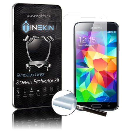 Inskin Ultra Slim 03mm HD Tempered Glass Screen Protector kit for Samsung Galaxy S5 03mm Polished edges Oleophobic coating 9H Hardness Inskin Retail Packaging