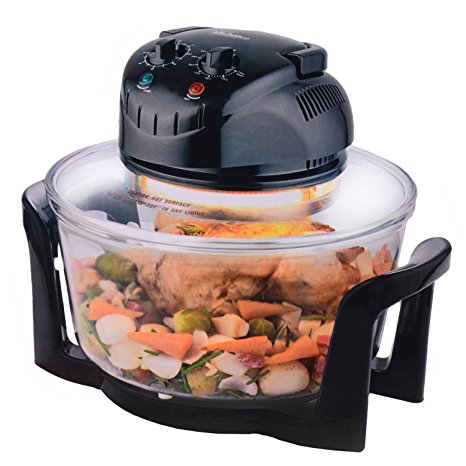 12 Litre Premium 1200W Halogen Oven Cooker with High Rack, Low Rack and Tongs Included (Black)