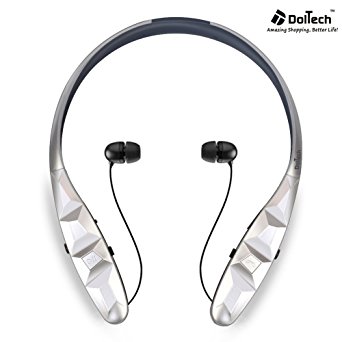 Bluetooth Headphones, DolTech Wireless Stereo Neckband Headset Sweatproof Sports Hands-free Call Earbuds with Mic for iPhone Android and other Bluetooth Enable Device (970S Silver)