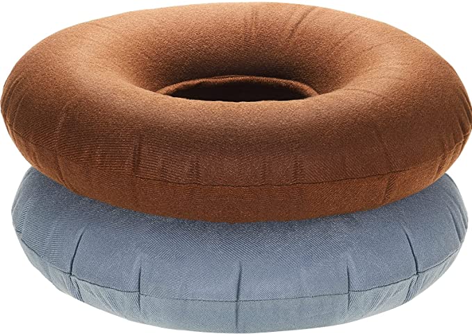 2 Pieces Inflatable Donut Cushion Inflatable Ring Cushion Seat 15 Inch Round Inflatable Cushion Portable Donut Cushion Pillow for Home Office Chair Wheelchair Car, 2 Colors (Grey, Light Brown)