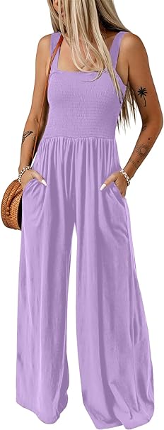 Dokotoo Women's Casual Loose Overalls Jumpsuits One Piece Sleeveless Wide Leg Long Pant Rompers With Pockets