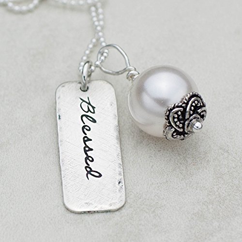 Inspirational Jewelry, Blessed Hand Stamped Sterling Silver Charm Necklace, Christian Jewelry