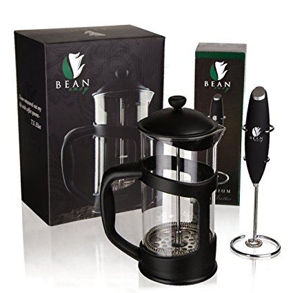 Bean Envy 34 oz French Press Coffee, Espresso and Tea Maker - Premium Bundle Includes Electric Milk Frother - Best Press For 1, 3, 4 or 8 Cups