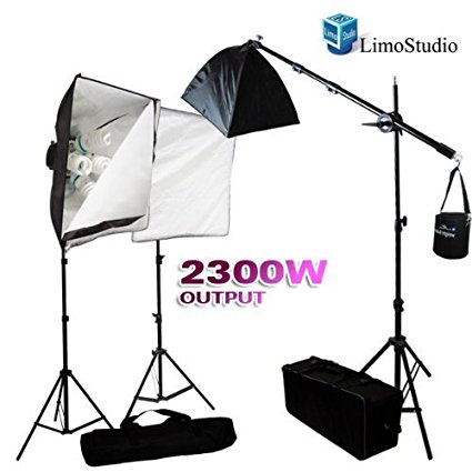 LimoStudio Photography 2300W Digital Video Photo Studio Softbox Light Kit with Overhead Hair Light Boom Kit and Carrying Case, AGG110