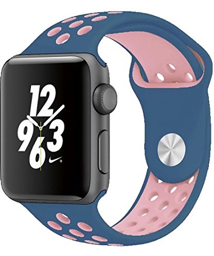 SELLERS360 Soft Durable Nike   Sport Replacement Wrist Strap for iWatch Series 1 Series 2 Apple watch band (Blue/Pink 38mm S/M)