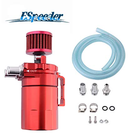 ESPEEDER Universal Aluminum Oil Catch Can Polish Baffled Reservoir Tank Red with Breather Filter 300ml
