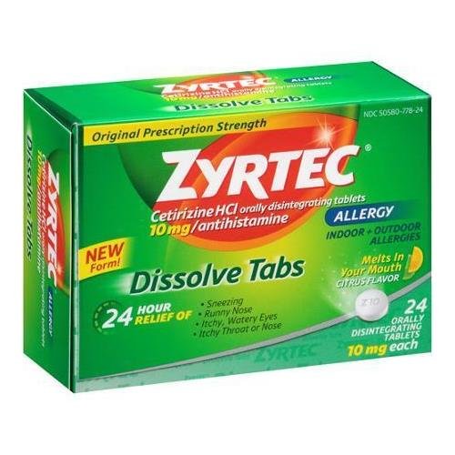Zyrtec Allergy Relief Citrus Flavor Dissolve Tabs Tablets, 10mg, 24 count - Buy Packs and SAVE (Pack of 3)