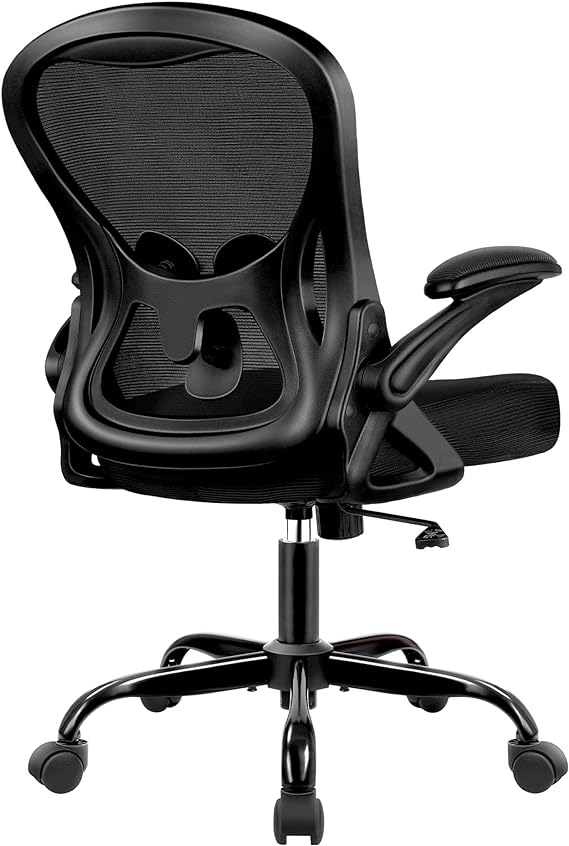 Winrise Office Chair Desk Chair, Ergonomic Mesh Computer Chair Home Office Desk Chairs, Swivel Task Chair Mid Back Breathable Rolling Chair with Adjustable Lumbar Support Flip Up Armrest (Black)