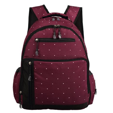 LCY Perfect Pockets Backpack Diaper Bag Wine Dots