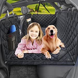 URPOWER Back Seat Extender for Dogs, Hard Bottom Dog Car Seat Cover with Soft Removable Blanket Non-Slip Dog Car Bed Waterproof Dog Hammock for Car Pet Backseat Protector with Mesh Window for Car, SUV