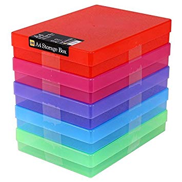 WestonBoxes A4 Plastic Craft Storage Boxes - Multi-Colour (Pack of 5)