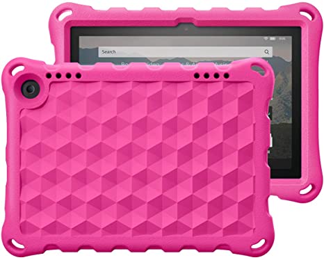 MoKo Case Fits All-New Kindle Fire HD 8 Tablet and Fire HD 8 Plus Tablet (10th Generation, 2020 Release) Case, Kids Shock Proof Square Light Weight Protective Cover - Magenta