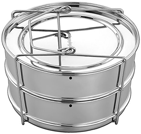 EasyShopForEveryone Instant Pot Stackable 2 Tier Stainless Steel Pressure Cooker Steamer Insert Pans with Vent Holes