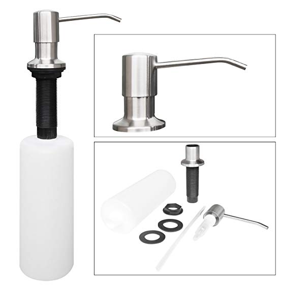 Ouddy Stainless Steel Kitchen Soap Dispenser, Built in Soap Dispenser, Sink Mounted Soap Dispenser Large Capacity 17 OZ Bottle, 3.15 Inch Threaded Tube for Thick Deck Installation