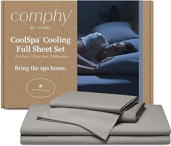 Comphy by Coop CoolSpa Cooling Bed Sheets, 4 Piece Full Sheet Set, Dove Grey Breathable Cooling and Super Soft Sheets, Luxury Spa & Hotel Quality Full Sheets, Cooling Sheets Full Size Bed Set