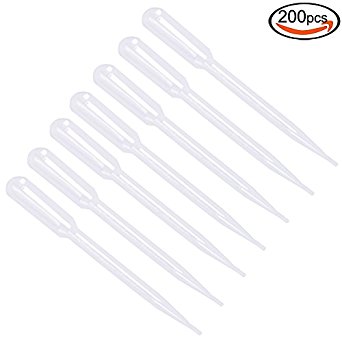 JPSOR 200pcs 3ml Disposable Plastic Transfer Pipettes with Scale