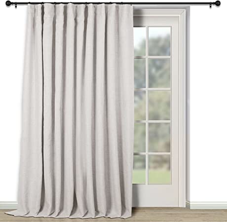 INOVADAY Linen Blackout Curtains 96 Inches Long, Thermal Sliding Door Curtains 100% Black Out Extra Wide Patio Door Curtains Farmhouse Sliding Glass Door Curtain Drapes (W100 x L96, 1 Panel, Beige)