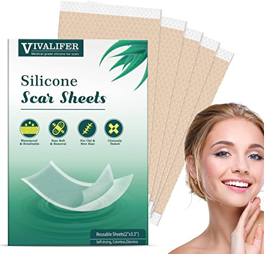 Scar Removal Patches, Scar Removal Strips Fast & Effective on Keloid, Professional Removal Sheets for Scars Caused by C-Section, Surgery, Burn, Acne, 5 Reusable Scar Sheets, 2"×3.3"