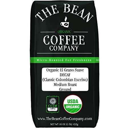 The Bean Coffee Company Organic Decaf El Grano Suave (Classic Colombian Excelso), Medium Roast, Ground, 16-Ounce Bag