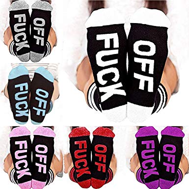 Funny Socks for Women Men,Aniwon 6 Pair Unisex Cotton Letter Print FUCK OFF Crew Socks