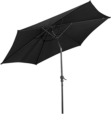 COSTWAY 2.7M Garden Parasol Umbrella with Winding Crank and Tilt Function, Outdoor Patio Beach Sun Shade (Black)