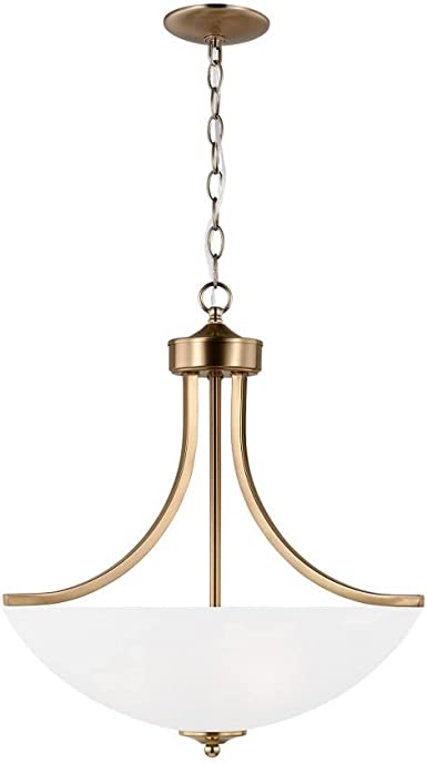 Sea Gull Lighting 6616503EN3-848 Geary - 27W 3 LED Pendant in Transitional Style-20.63 Inches Tall and 18.63 Inches Wide, Satin Brass Finish with Satin Etched Glass