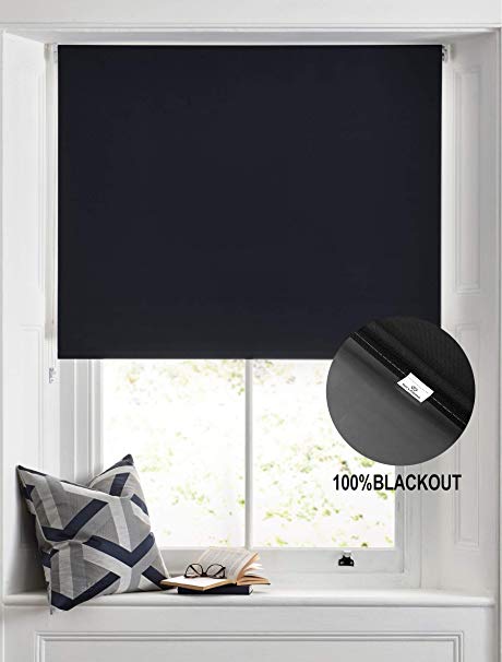 BERYHOME Blinds for Windows, Blackout Room Darkening Roller Shades/Blinds with Chain Cord, 20 Beautiful Colors Available, Cristal(W25''xH68'', Black)