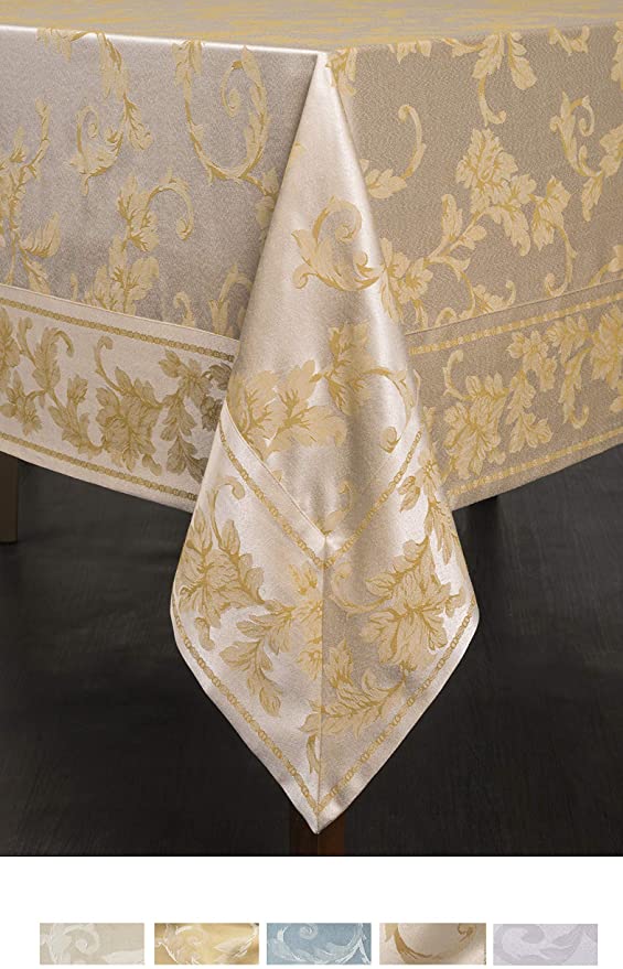 Benson Mills Harmony Scroll Fabric Tablecloth (60" X 104" Rectangular, Silver - Gold)