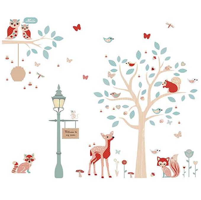 ufengke Forest Animals Wall Stickers Tree Deer Wall Art Decals Wall Decor for Kids Bedroom Nursery Living Room